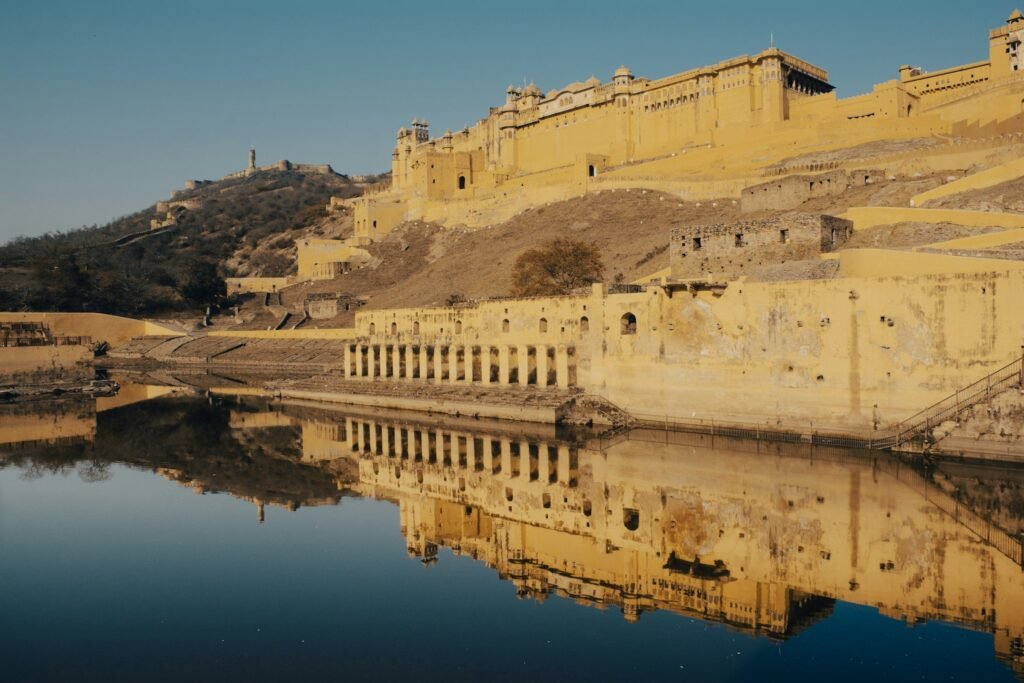 Amber Fort reflected in Maota Lake, Jaipur