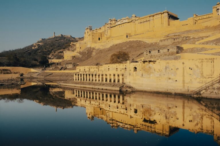 Amber Fort reflected in Maota Lake, Jaipur