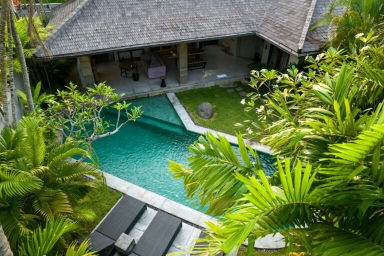 Aerial view of a private pool villa in Seminyak, Bali