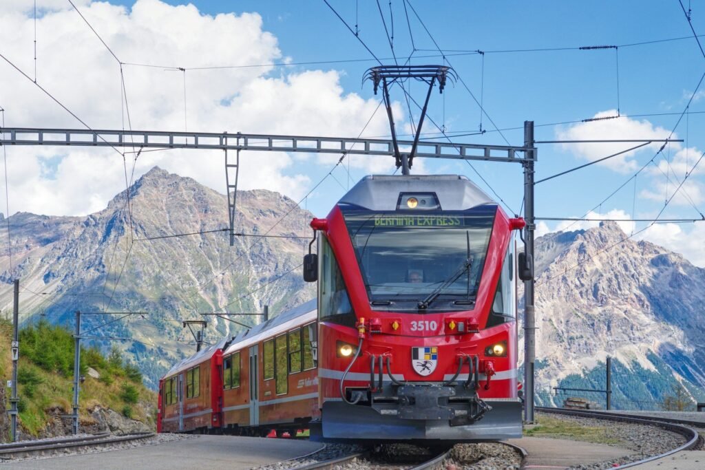 The Bernina Express at Alp Grüm, Switzerland