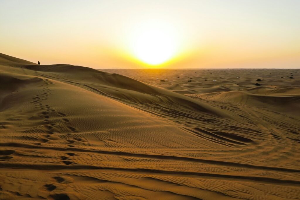 Sunset over the dunes of the Dubai desert