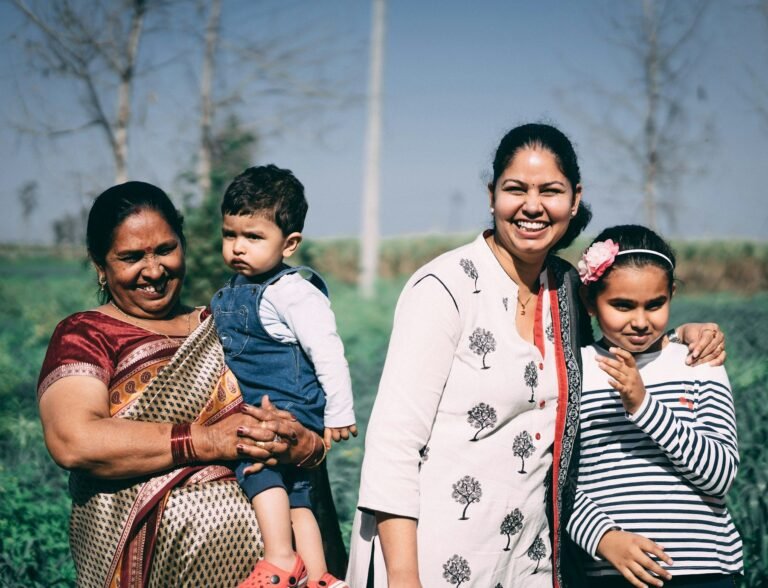 Three generations of an Indian family together outdoors