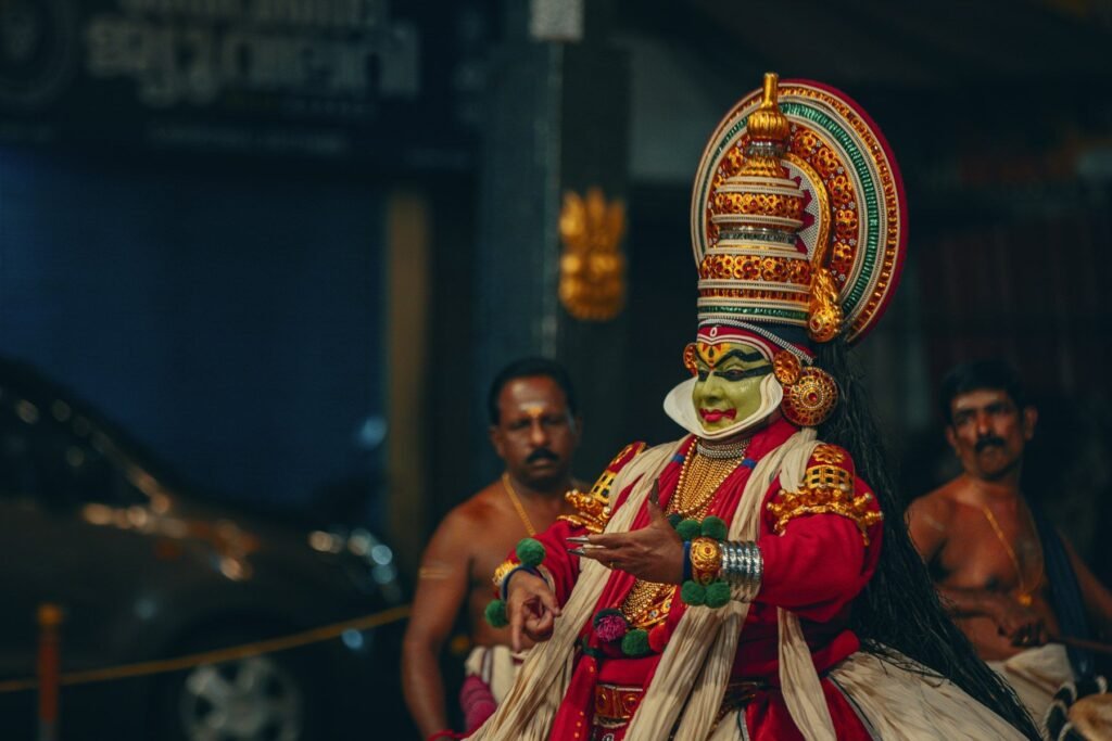 A Kathakali performer in full costume and make-up, Kerala