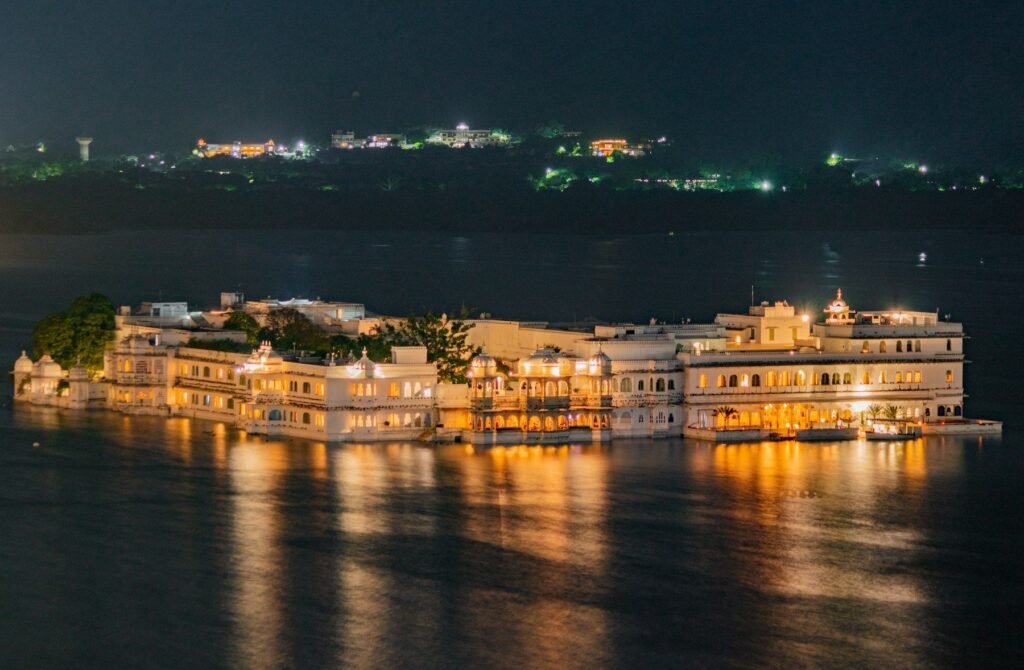 Jag Mandir palace lit up on Lake Pichola, Udaipur